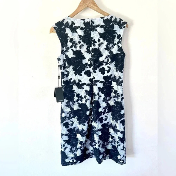 Adrianna Papell Two-Tone Embroidery Floral Lace Overlay Sheath Dress Size 4, NWT - Picture 8 of 11